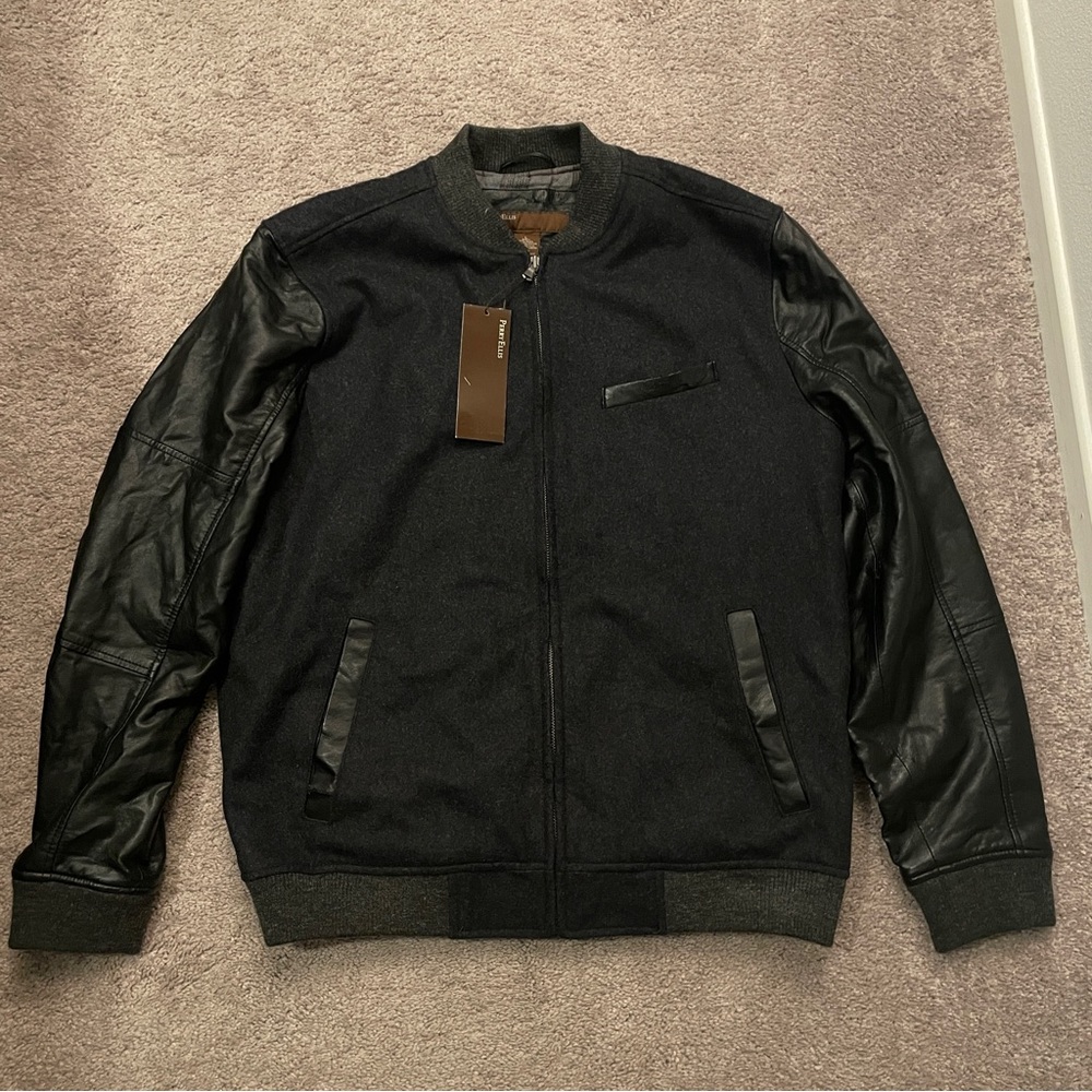 Perry Ellis Leather and Wool Varsity Jacket - L